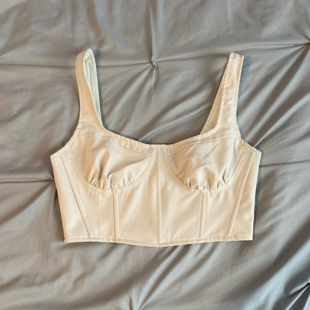 Cream Bustier Crop Top from Pacsun